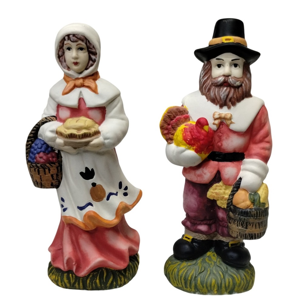 Thanksgiving Pilgrim Figurine Set Couple Harvest Fall Farmhouse Holiday Decor